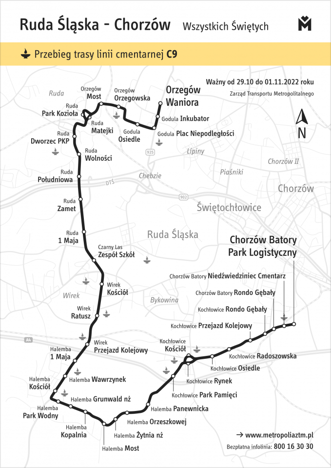 Zarząd Transportu Metropolitalnego ułatwi dojazdy na cmentarze. Największymi udogodnieniami będą specjalne linie autobusowe oraz umożliwienie 1 listopada bezpłatnego korzystania z komunikacji miejskiej.