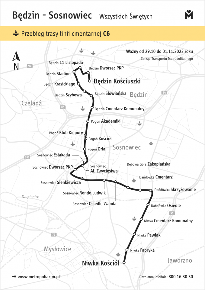 Zarząd Transportu Metropolitalnego ułatwi dojazdy na cmentarze. Największymi udogodnieniami będą specjalne linie autobusowe oraz umożliwienie 1 listopada bezpłatnego korzystania z komunikacji miejskiej.