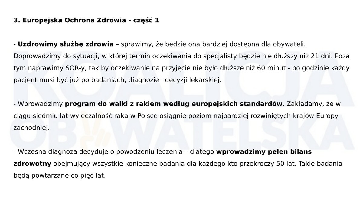 Program wyborczy Koalicji Obywatelskiej oparty o tak zwaną "Szóstkę Schetyny".