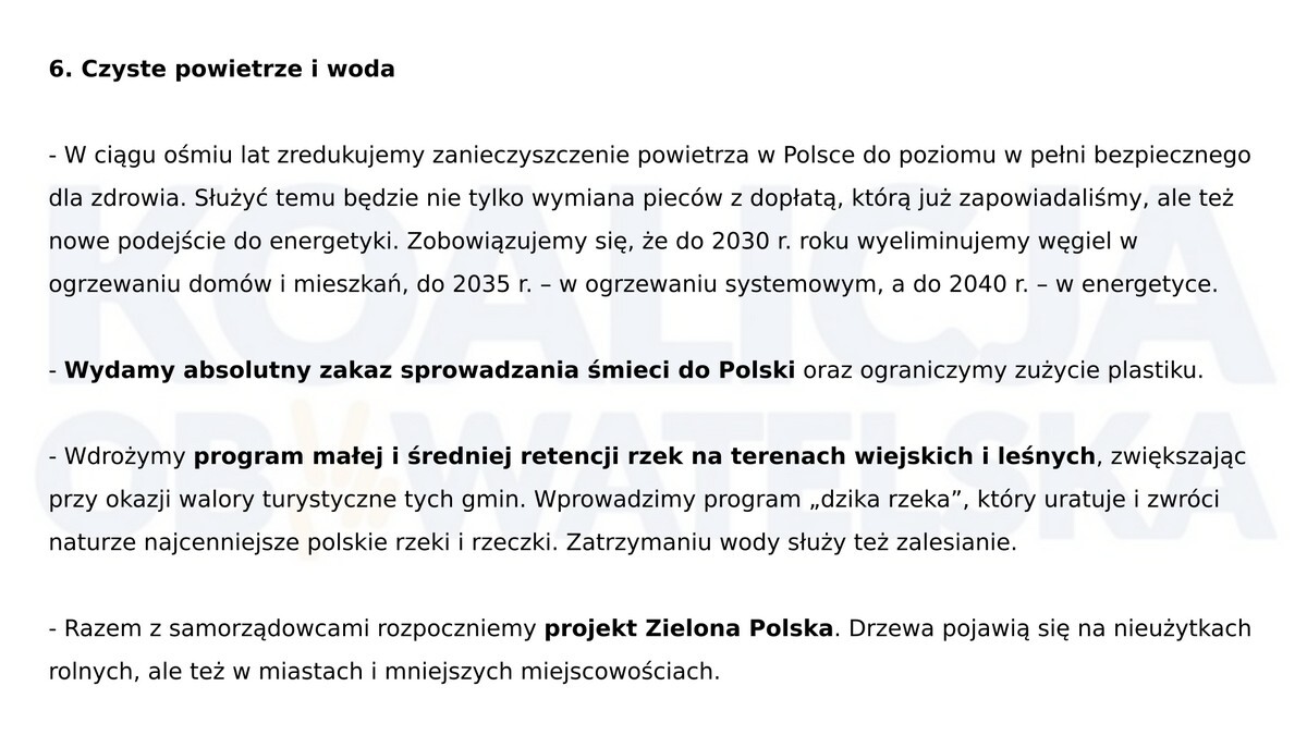 Program wyborczy Koalicji Obywatelskiej oparty o tak zwaną "Szóstkę Schetyny".