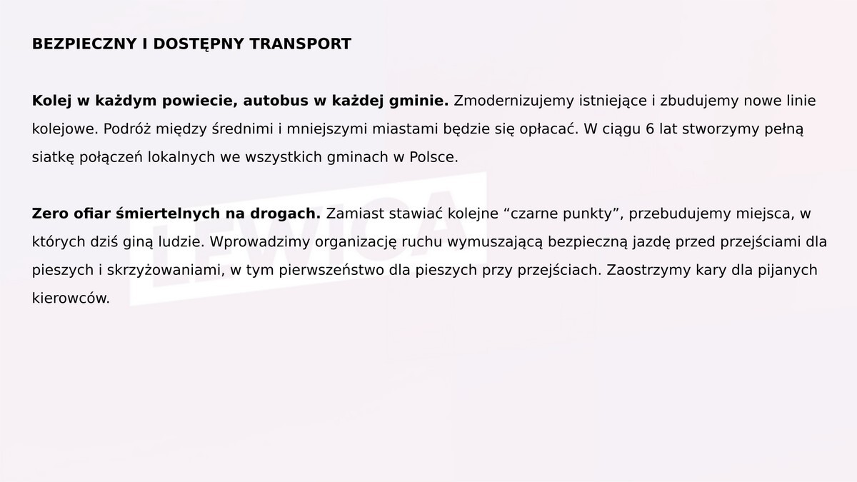 Program lewicy przygotowany na wybory parlamentarne 2019.