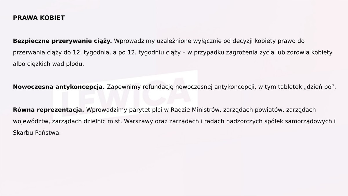 Program lewicy przygotowany na wybory parlamentarne 2019.