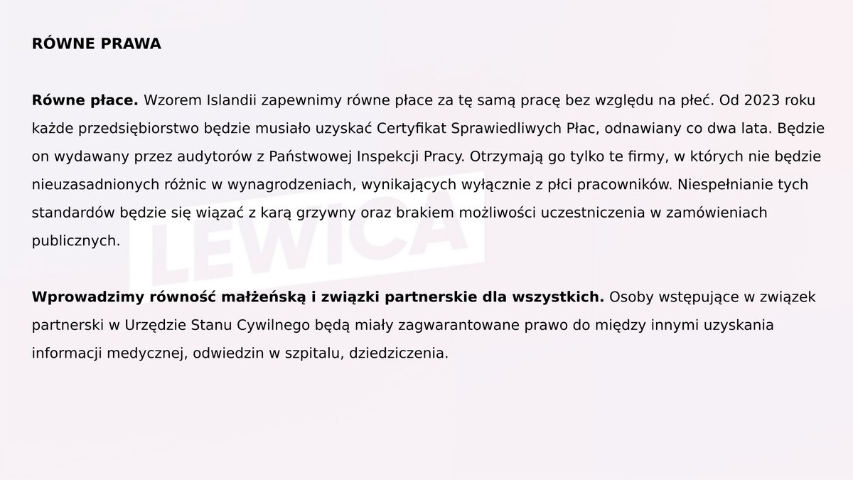 Program lewicy przygotowany na wybory parlamentarne 2019.