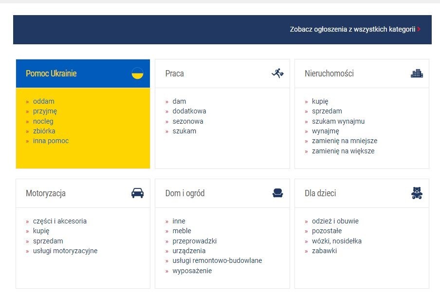 Pomoc Ukrainie - nowa kategoria ogłoszeń dostępna za darmo