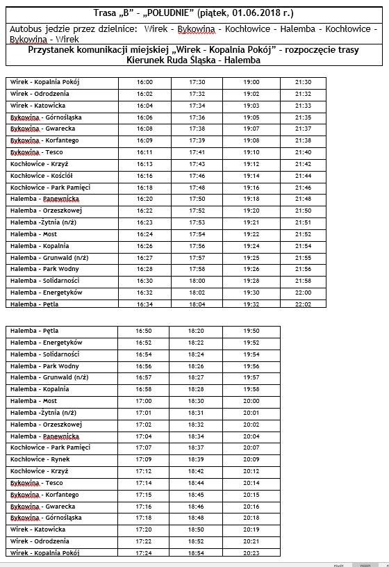 W najbliższy weekend /01-03 06/ po Rudzie Śląskiej kursowały będą trzy bezpłatne linie autobusowe „A”, „B” i „C”.