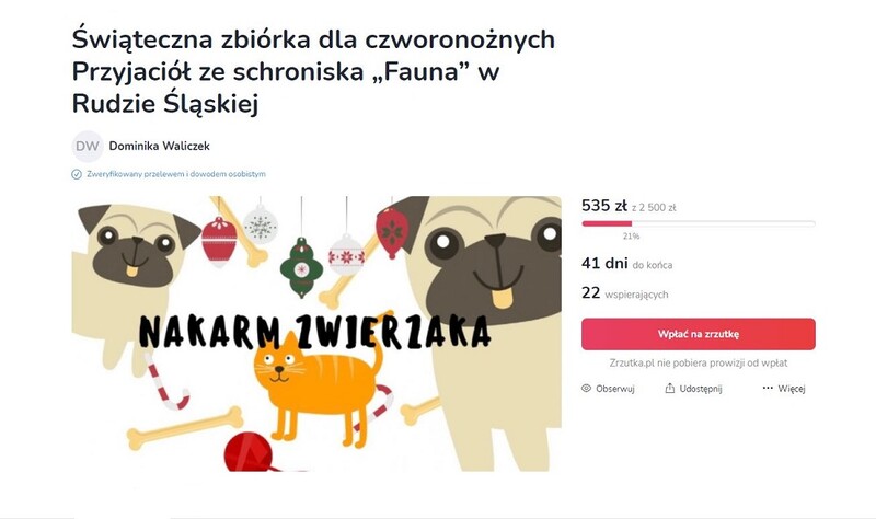 Świąteczna zbiórka dla zwierzaków ze schroniska "Fauna" w Rudzie Śląskiej