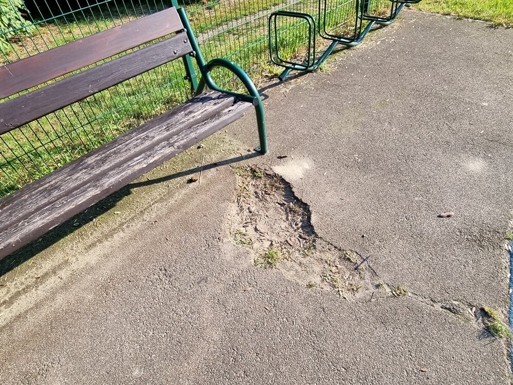 Wulgarne napisy i malunki, uszkodzenia na elementach drewnianych, wyrwane elementy ławek oraz urządzenia, wgniecenie przęseł ogrodzenia, zniszczona nawierzchnia - tak wygląda plac zabaw przy ulicy Parkowej w Nowym Bytomiu.